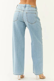 Dazie - Rhinestone Embellished Wide Leg Jeans