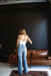 Pearl Studded Boot Cut Jeans Ice Blue