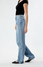 Wildflower Rhinestone Embellished Wide Leg Jeans