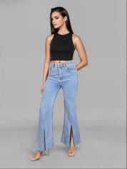 High Rise Embellished Boot Cut Flared Jeans - Iris Pearl