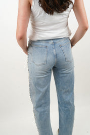 Frosted Flirt - Rhinestone Embellished Wide Leg Jeans