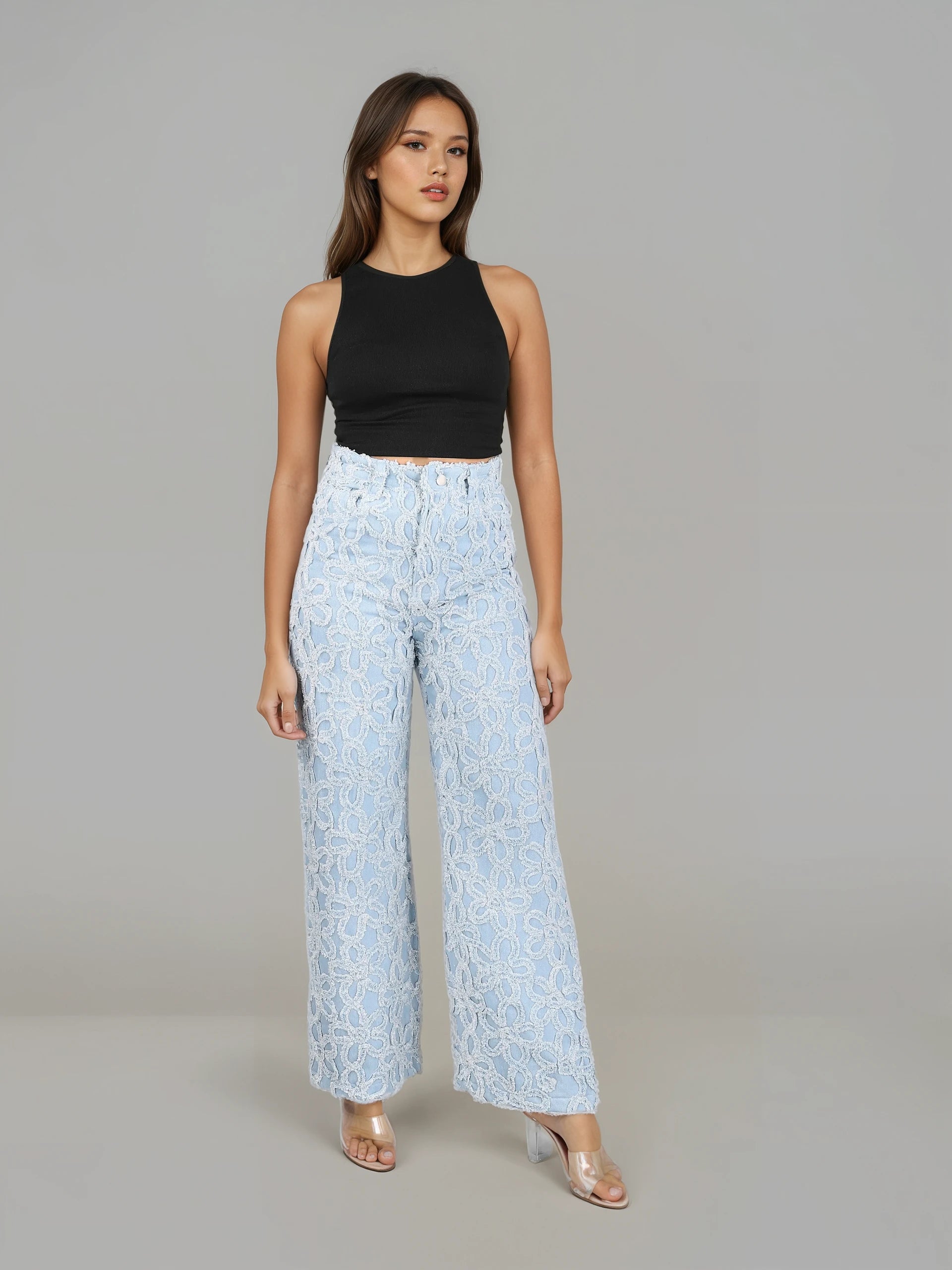 Dahlia - High Rise Wide Leg Jacquard Jeans