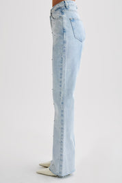 Rhinestone Embellished Wide Leg Jeans - Starlet Sparkle