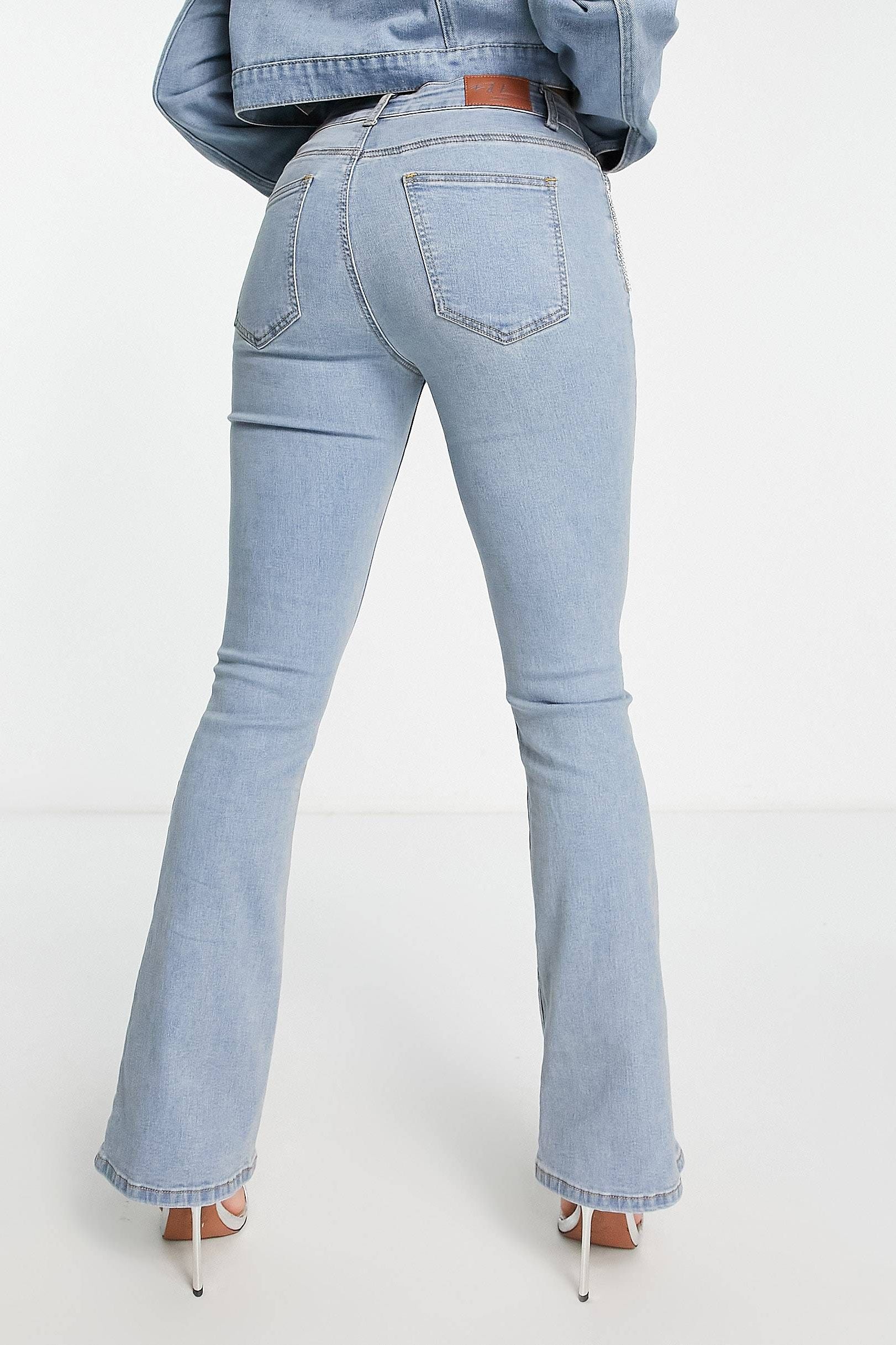 Rhinestone Fringe Boot Cut Flared Jeans Ice Blue