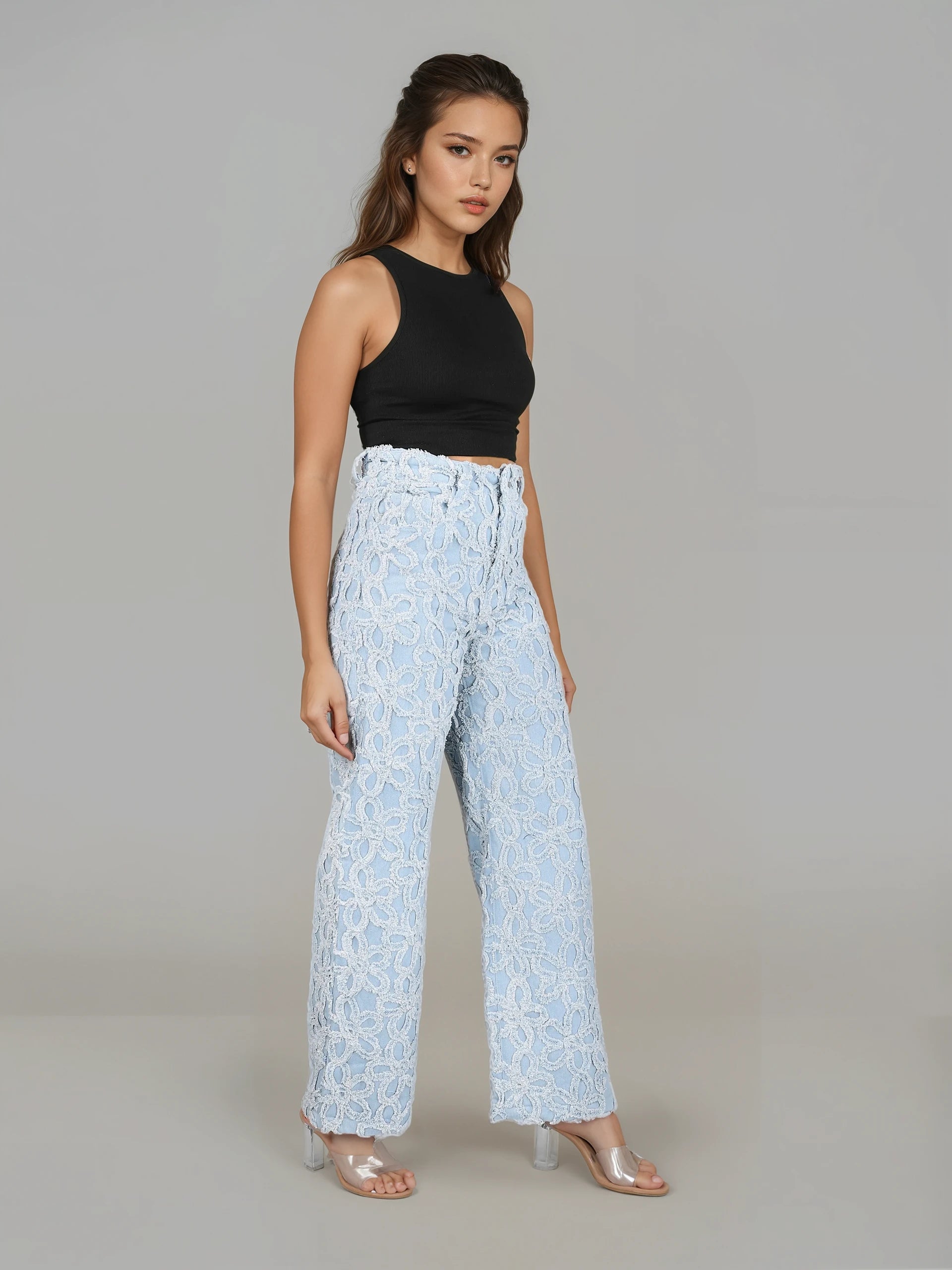 Dahlia - High Rise Wide Leg Jacquard Jeans