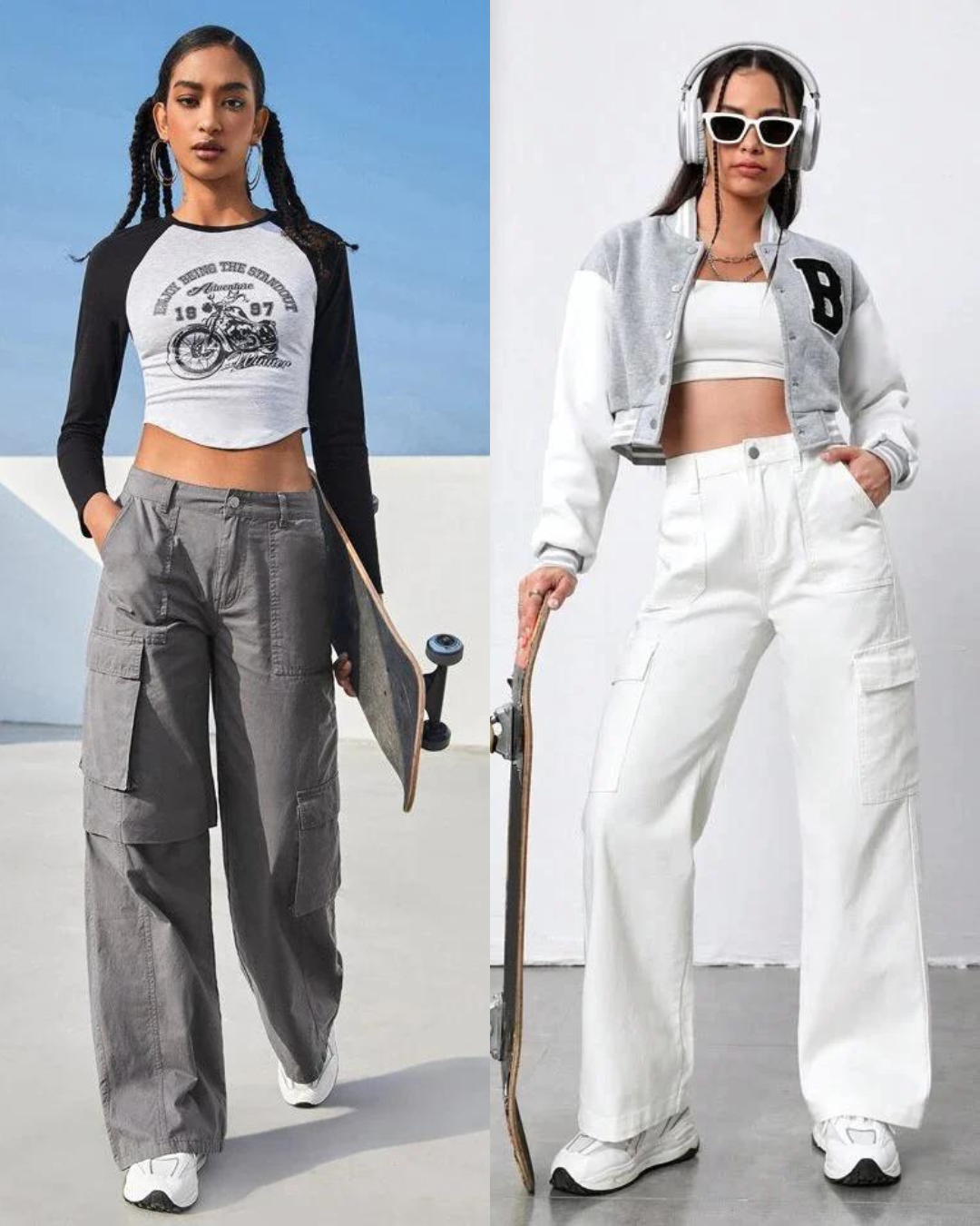 The Cool Chic Combo - Grey and White Cargo Pants