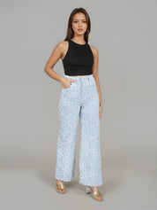 Dahlia - High Rise Wide Leg Jacquard Jeans