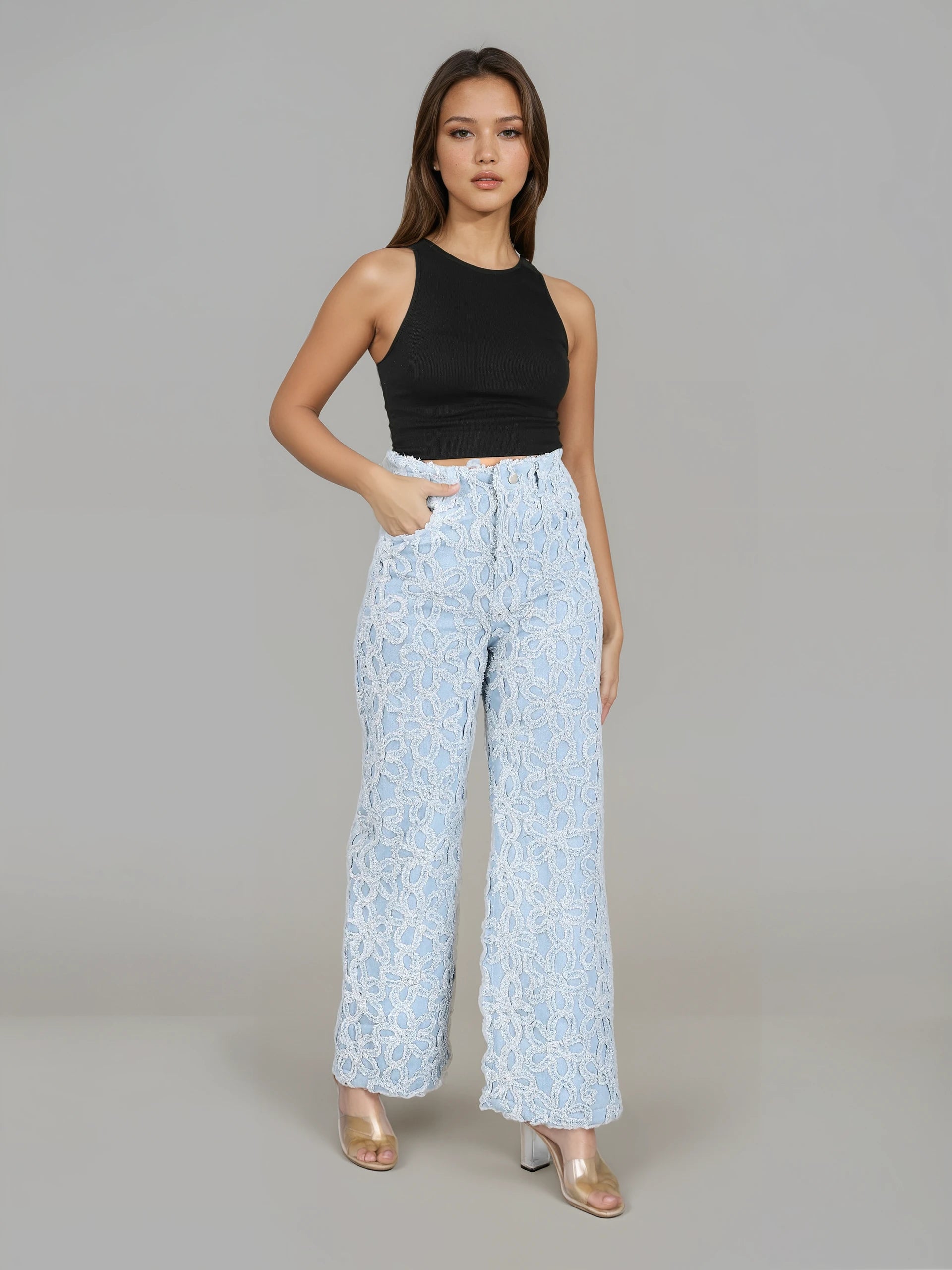 Dahlia - High Rise Wide Leg Jacquard Jeans