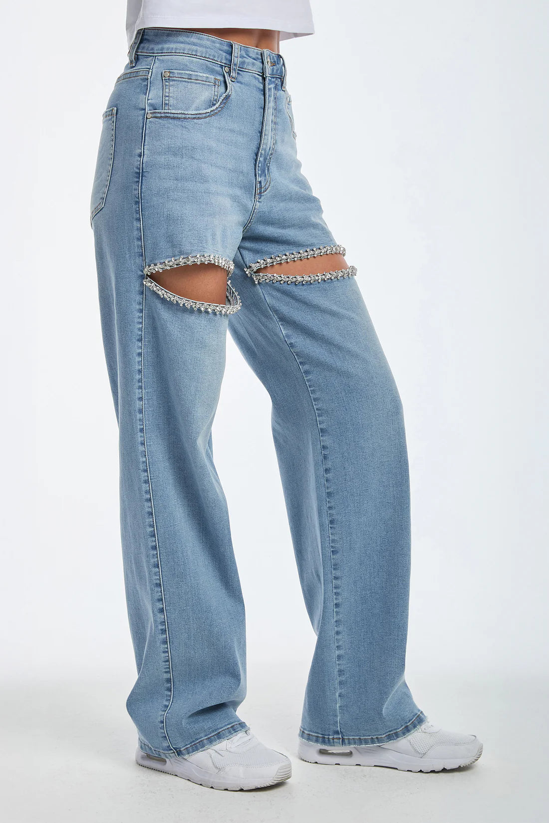 Nova Cut Rhinestone Embellished Wide Leg Jeans