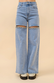 Obsession -  Embellished Wide Leg Cut Out Jeans