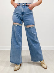 Obsession -  Embellished Wide Leg Cut Out Jeans