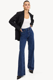 Midnight Blue Diamante Denim High Rise Wide Leg Jeans