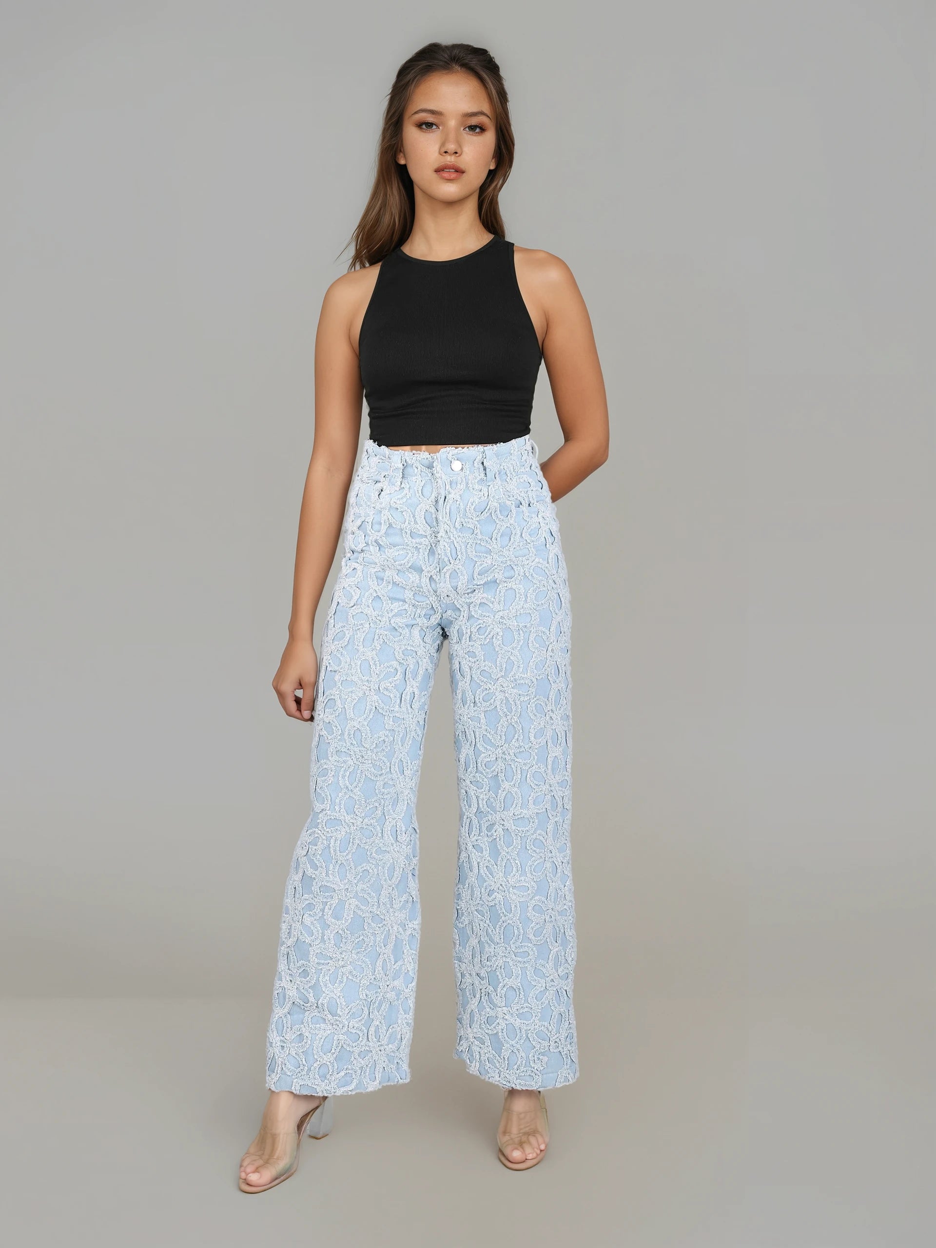 Dahlia - High Rise Wide Leg Jacquard Jeans