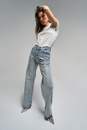 Silver Storm - Studded Wide Leg Jeans