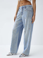 Dazie - Rhinestone Embellished Wide Leg Jeans
