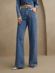 Midnight Dazzle Band - Rhinestone Embellished Wide Leg Jeans