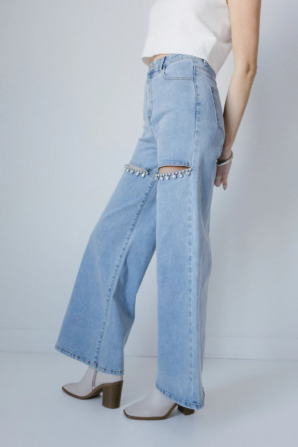 Obsession -  Embellished Wide Leg Cut Out Jeans