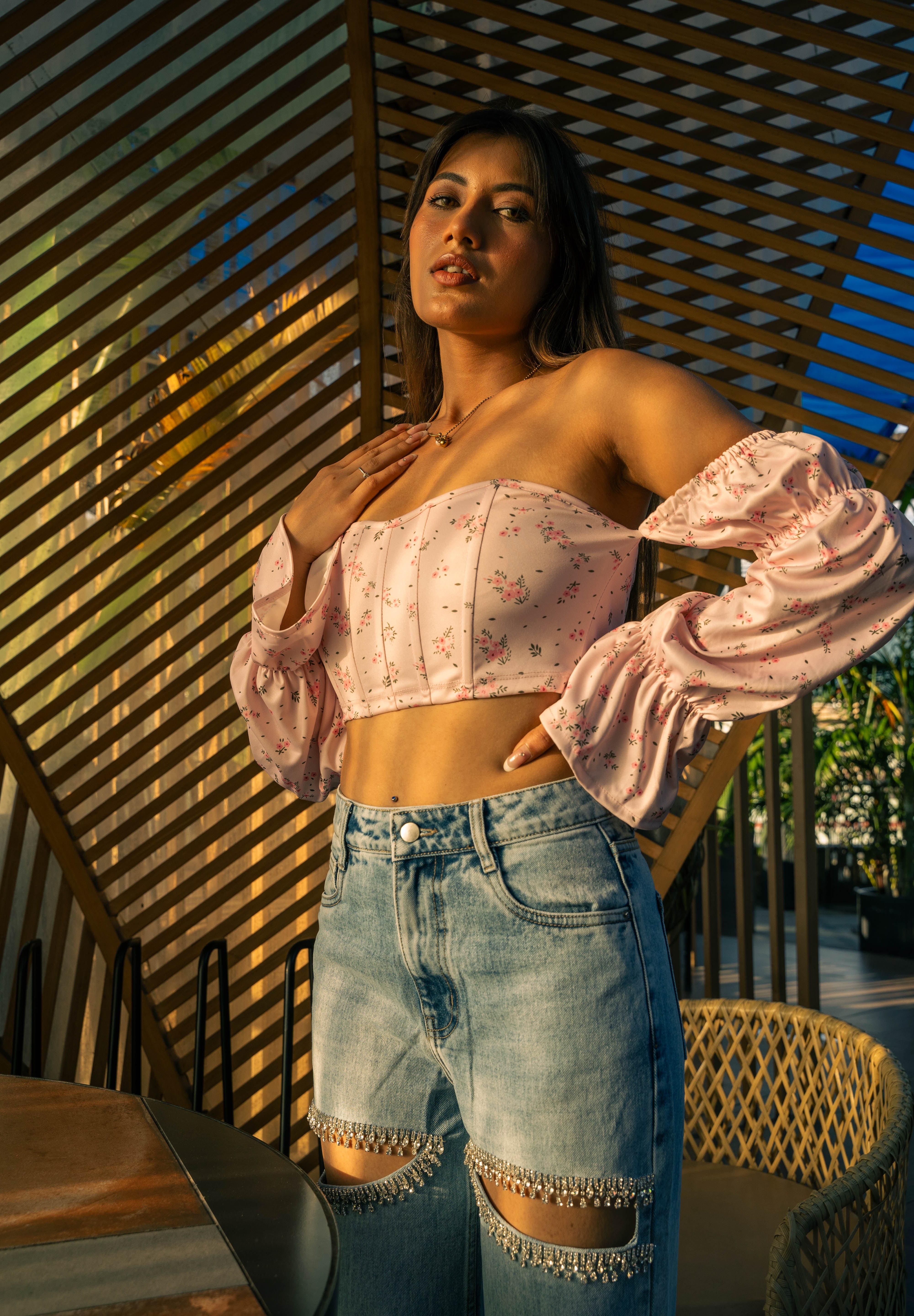 Amelia- Rhinestone Embellished Cut Out Jeans