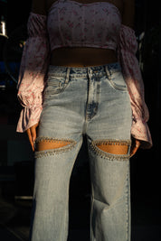 Amelia- Rhinestone Embellished Cut Out Jeans