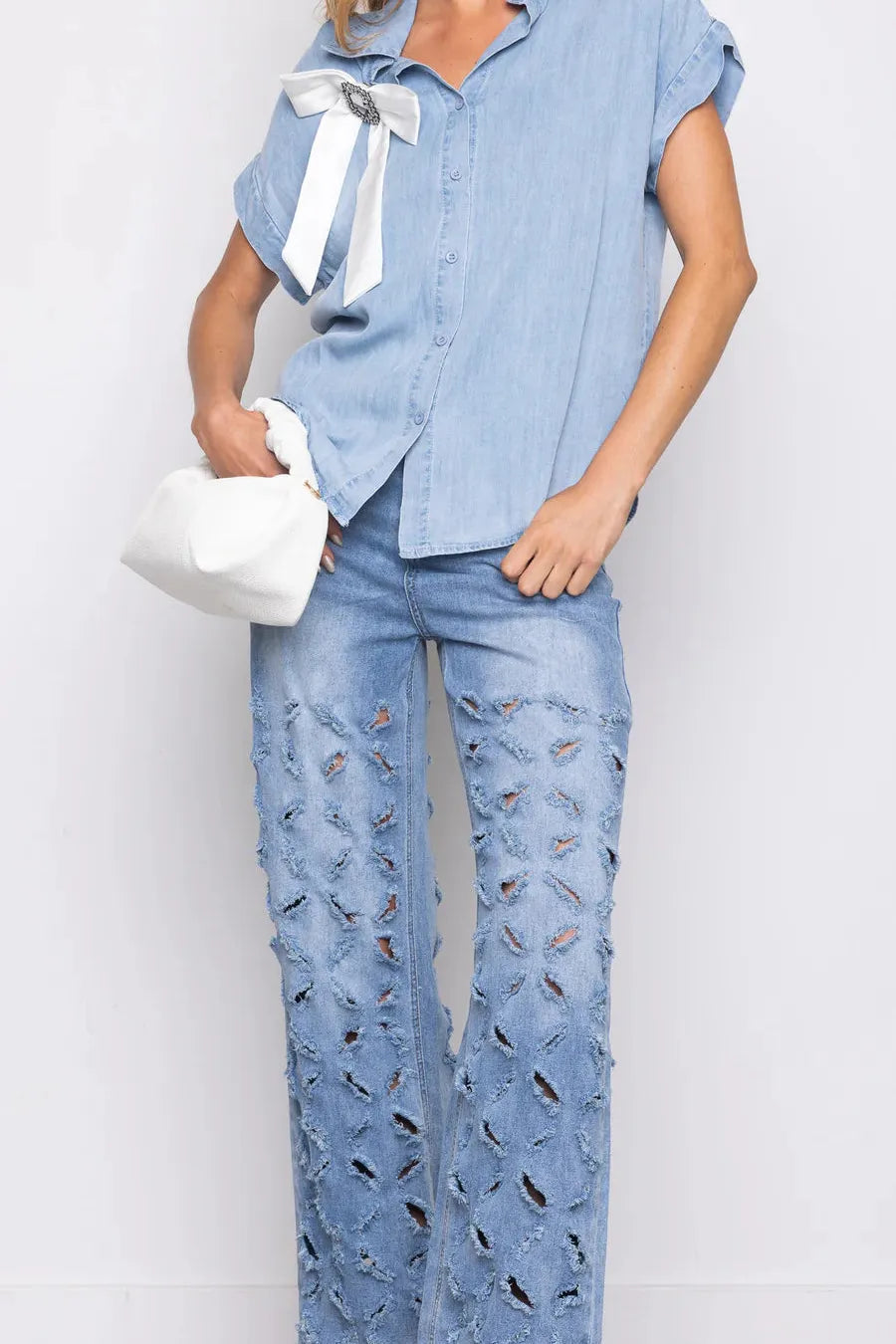 Diamond Distressed Wide Leg Jeans - Roxanne