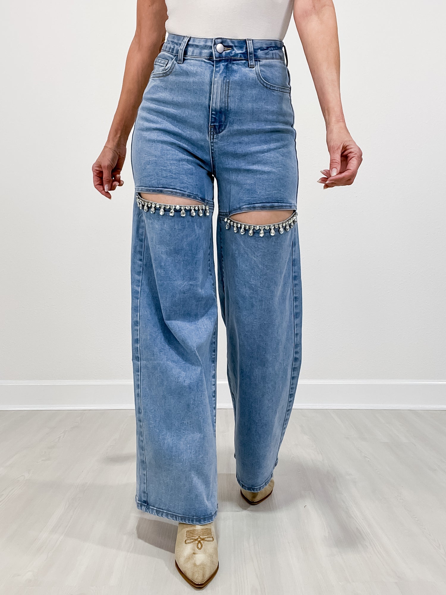 Obsession -  Embellished Wide Leg Cut Out Jeans