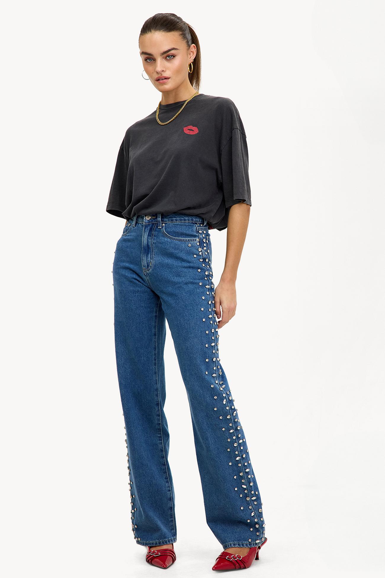 Eclipse - Rhinestone Embellished Wide Leg Jeans