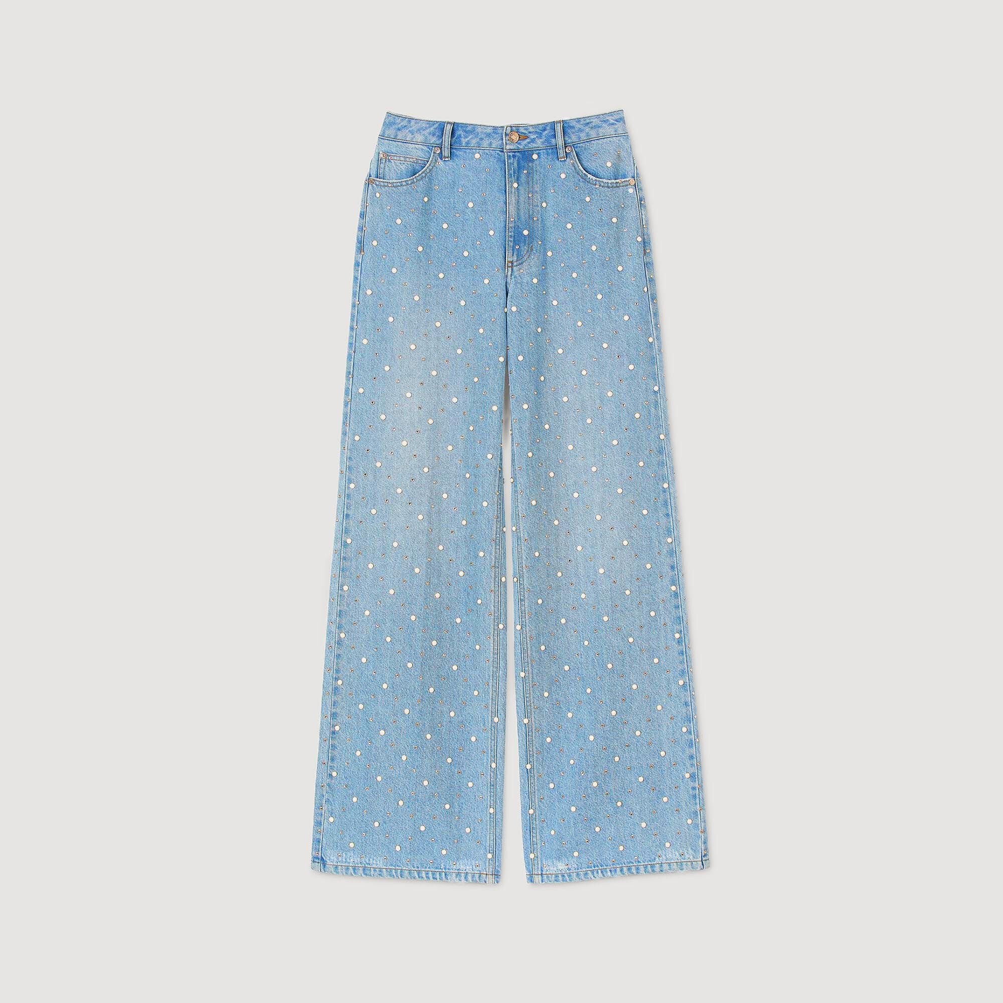 Anoushka - Rhinestone Pearl Beaded Wide Leg Jeans