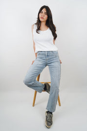 Frosted Flirt - Rhinestone Embellished Wide Leg Jeans