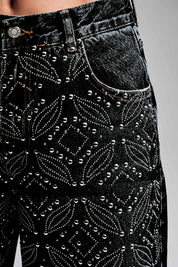 Onyx - Rhinestone Embellished Wide Leg Jeans