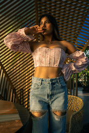 Amelia- Rhinestone Embellished Cut Out Jeans