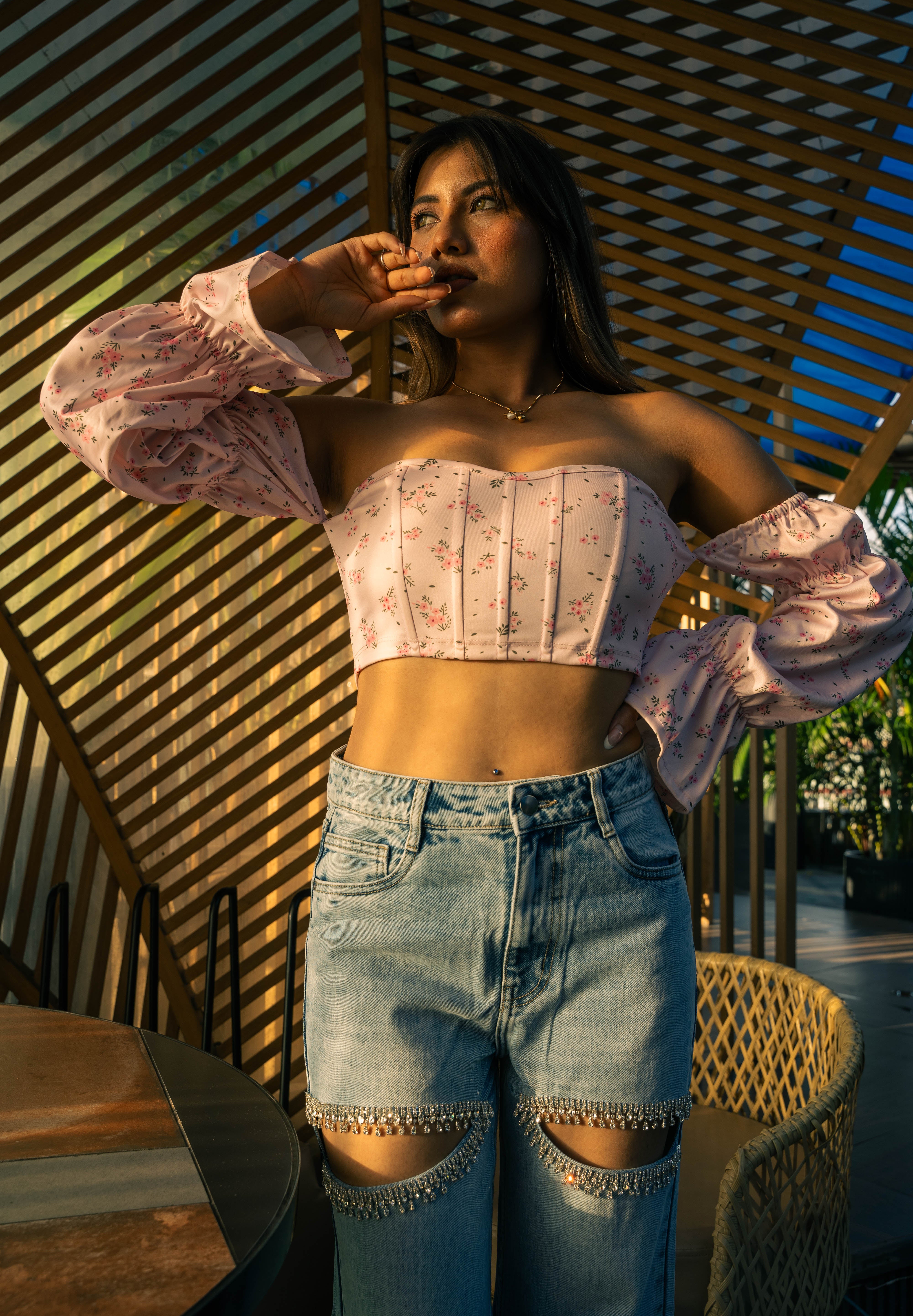 Amelia- Rhinestone Embellished Cut Out Jeans