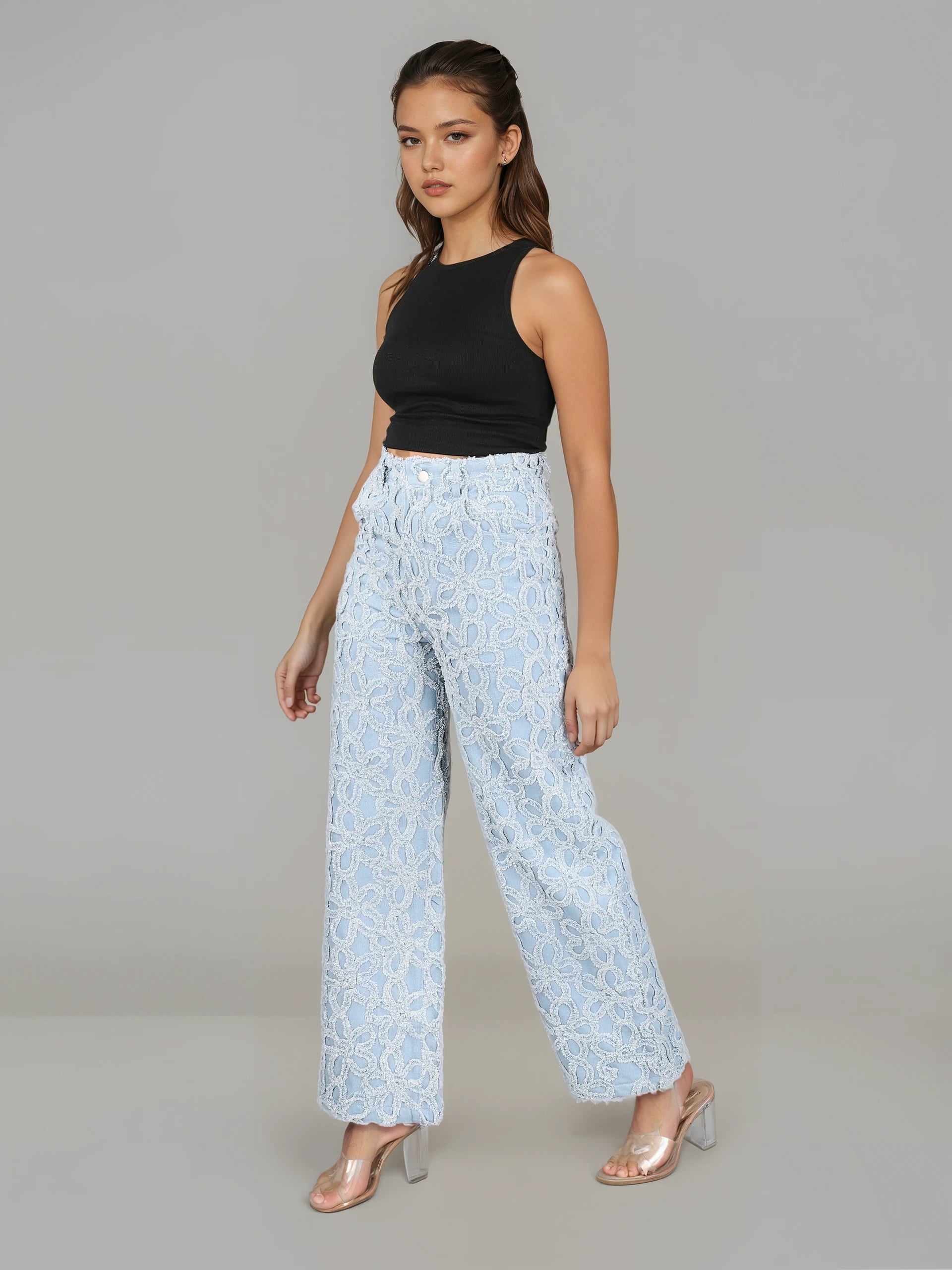 Dahlia - High Rise Wide Leg Jacquard Jeans