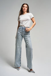 Silver Storm - Studded Wide Leg Jeans