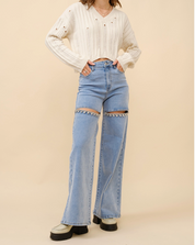Obsession -  Embellished Wide Leg Cut Out Jeans