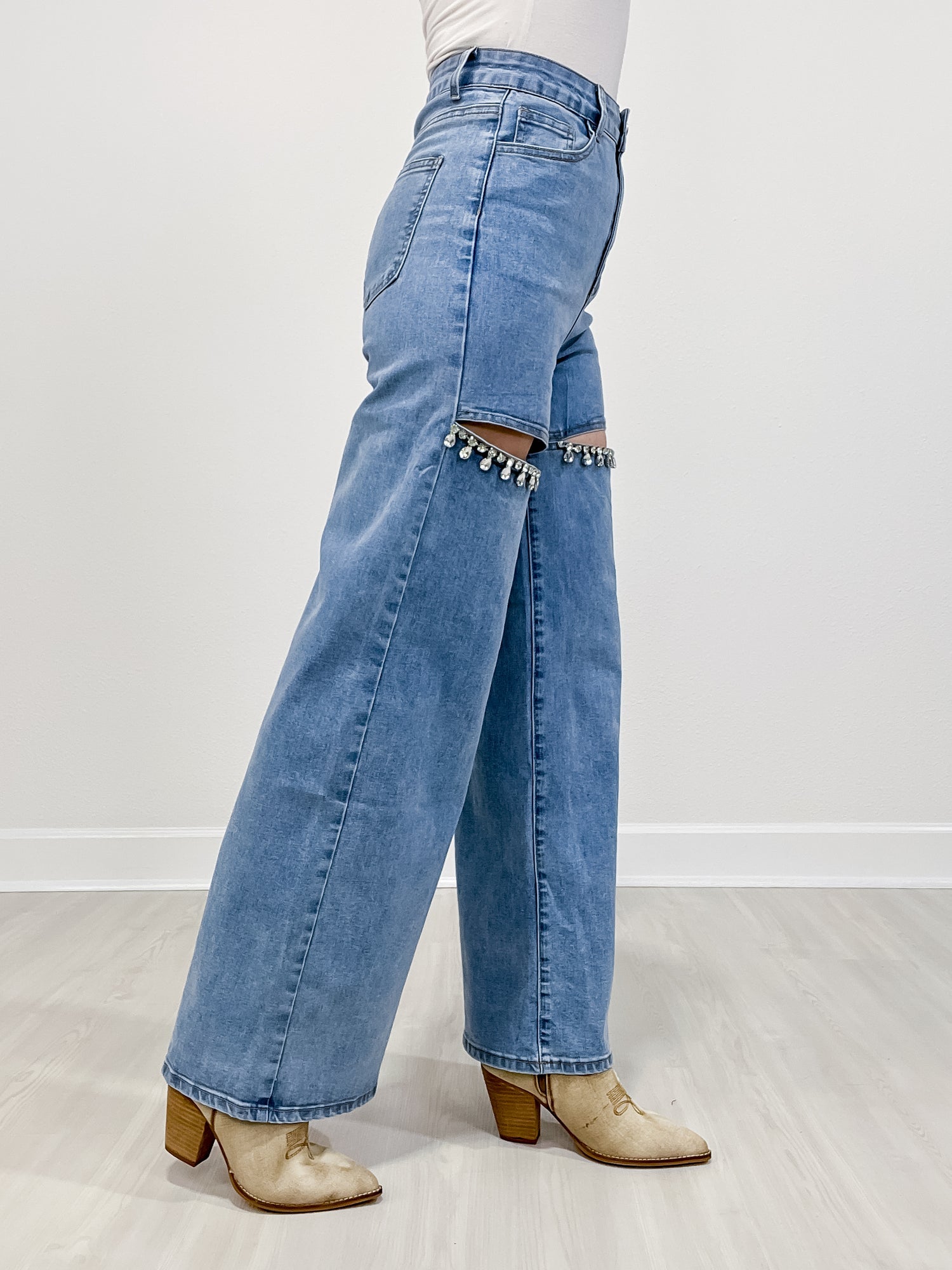 Obsession -  Embellished Wide Leg Cut Out Jeans