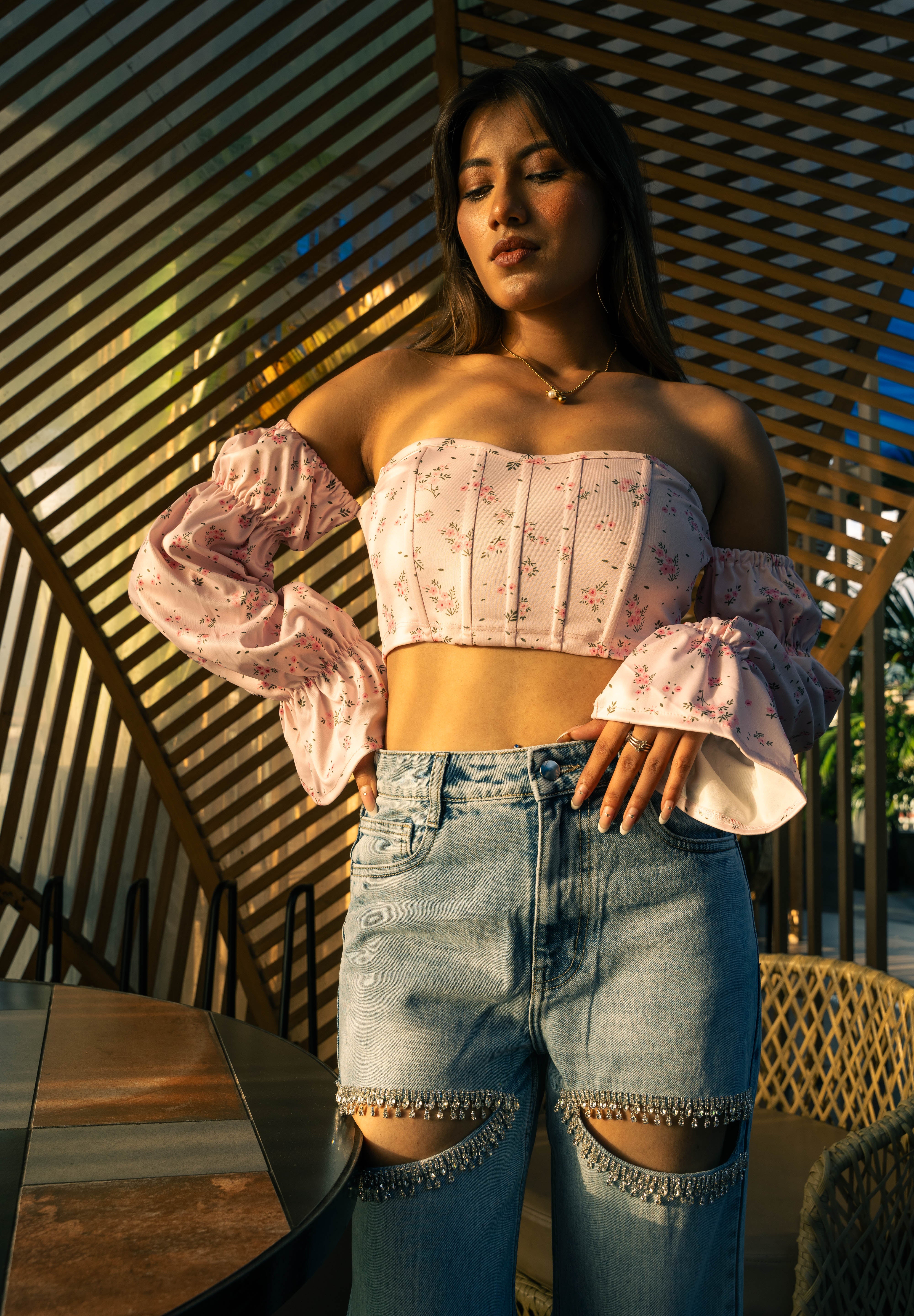 Amelia- Rhinestone Embellished Cut Out Jeans