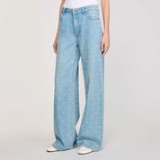 Anoushka - Rhinestone Pearl Beaded Wide Leg Jeans