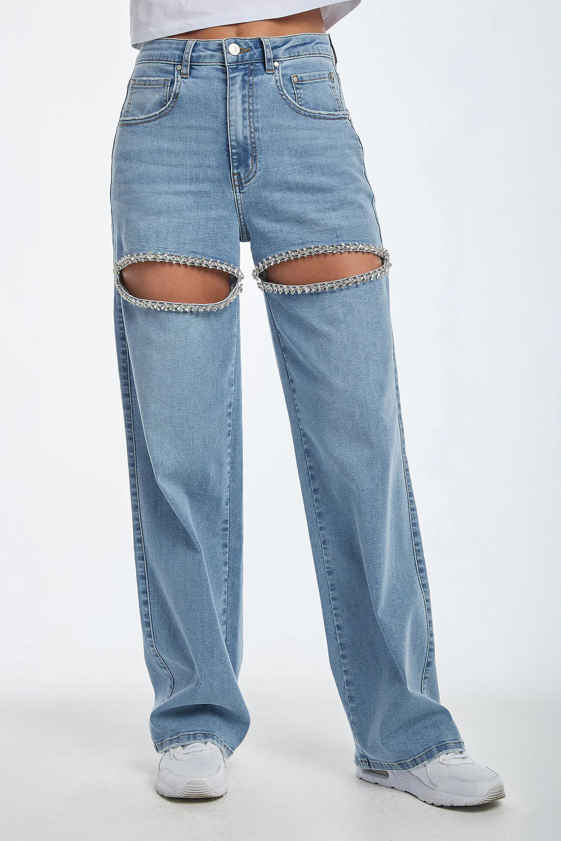 Nova Cut Rhinestone Embellished Wide Leg Jeans