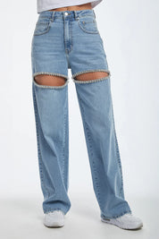 Nova Cut Rhinestone Embellished Wide Leg Jeans