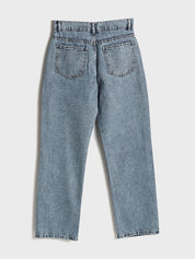 Frost Drop - Rhinestone Embellished Wide Leg Jeans - Ice Blue