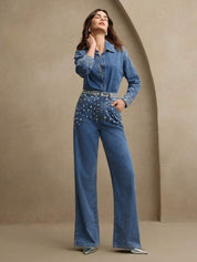 Midnight Dazzle Band - Rhinestone Embellished Wide Leg Jeans