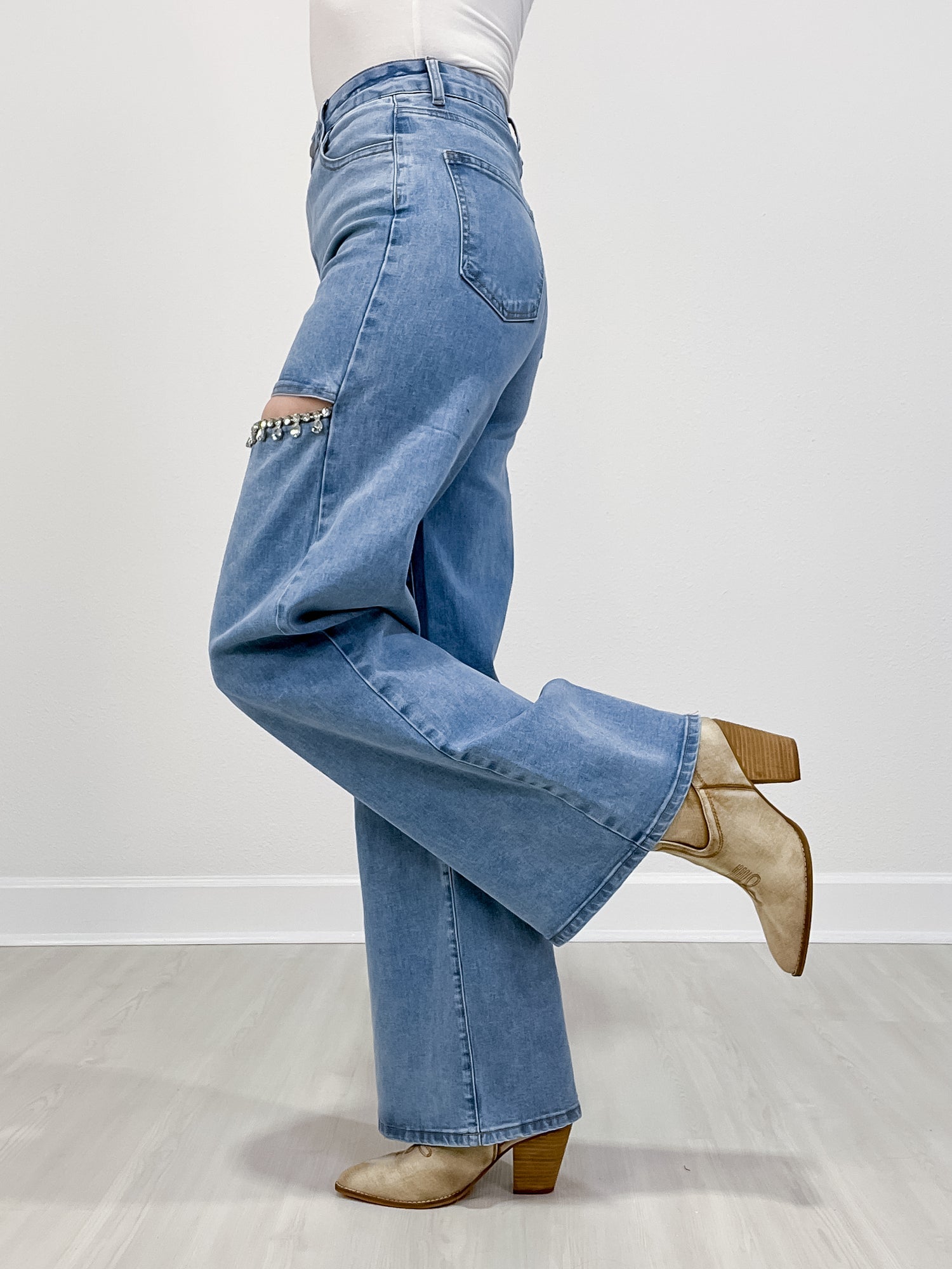 Obsession -  Embellished Wide Leg Cut Out Jeans