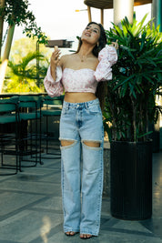 Amelia- Rhinestone Embellished Cut Out Jeans