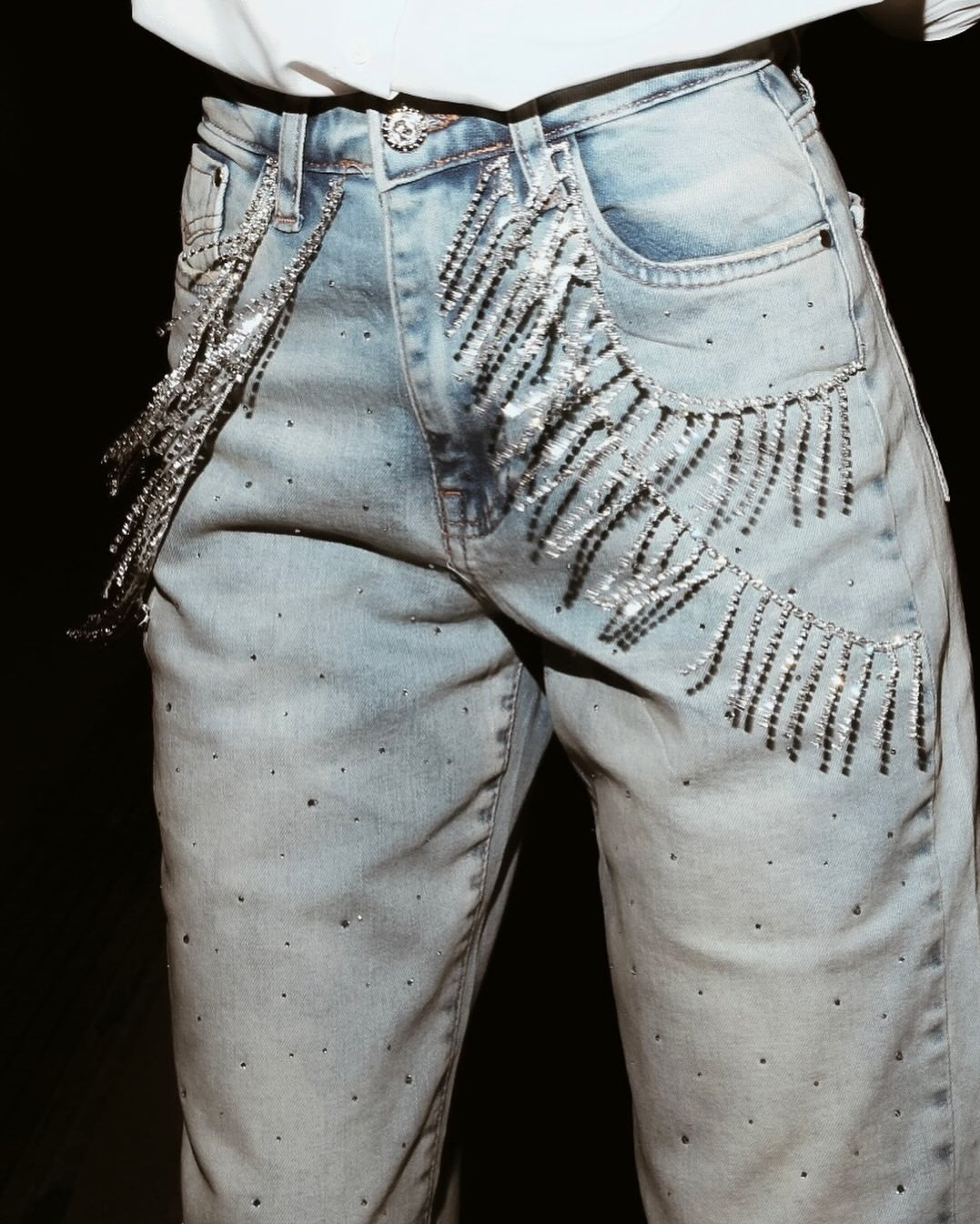 Fringe Fever- Rhinestone Wide Leg Jeans
