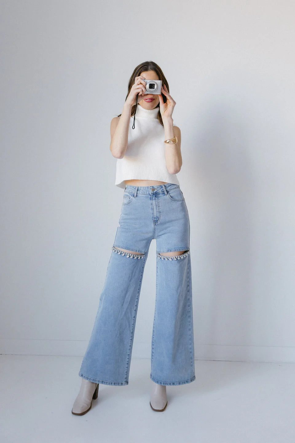 Obsession -  Embellished Wide Leg Cut Out Jeans