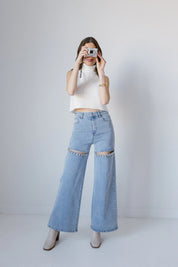Obsession -  Embellished Wide Leg Cut Out Jeans