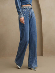 Midnight Dazzle Band - Rhinestone Embellished Wide Leg Jeans