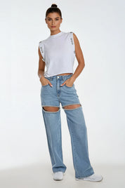 Nova Cut Rhinestone Embellished Wide Leg Jeans