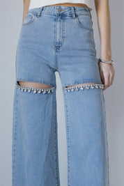 Obsession -  Embellished Wide Leg Cut Out Jeans