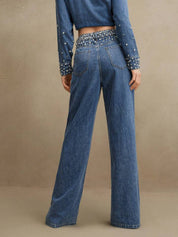 Midnight Dazzle Band - Rhinestone Embellished Wide Leg Jeans
